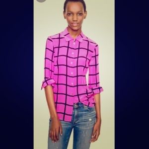 J. Crew pink silk windowpane top
